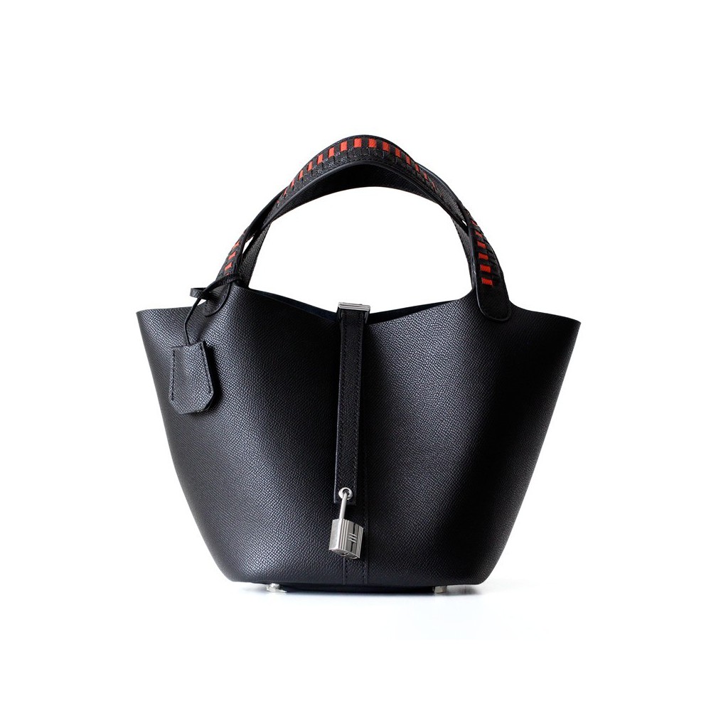 Eldora Genuine Cow Leather Bucket Bag  Black 77104