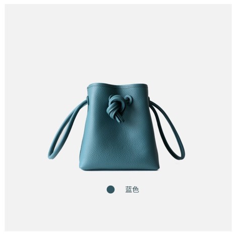 Eldora Genuine Cow Leather Bucket Bag Blue 77113