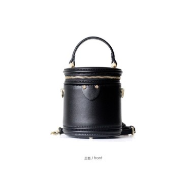 Eldora Genuine Cow Leather Bucket Bag  Black 77118