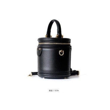 Eldora Genuine Cow Leather Bucket Bag  Black 77118