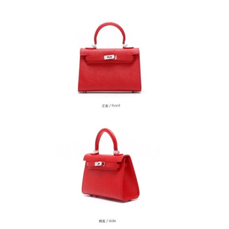Eldora Genuine Cow Leather Top Handle Bag Red 77120