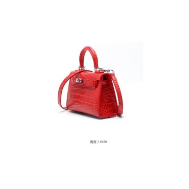 Eldora Genuine Cow Leather Top Handle Bag Red 77120