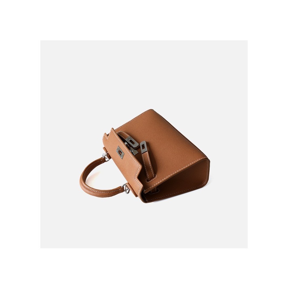 Eldora Genuine Cow Leather Top Handle Bag  Brown 77130
