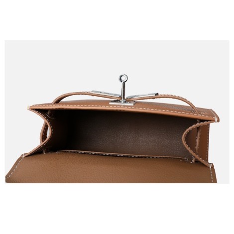 Eldora Genuine Cow Leather Top Handle Bag  Brown 77130