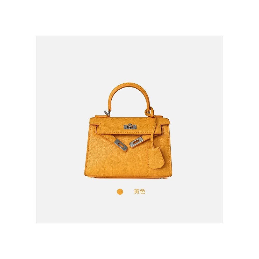 Eldora Genuine Cow Leather Top Handle Bag  Yellow 77130