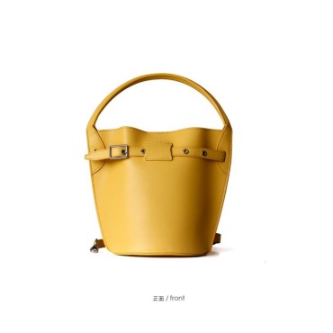 Eldora Genuine Cow Leather Bucket Bag Yellow 77131