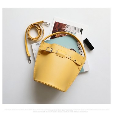 Eldora Genuine Cow Leather Bucket Bag Yellow 77131