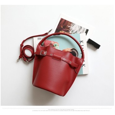 Eldora Genuine Cow Leather Bucket Bag Dark Red 77131