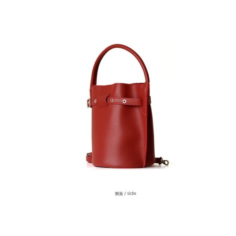 Eldora Genuine Cow Leather Bucket Bag Dark Red 77131