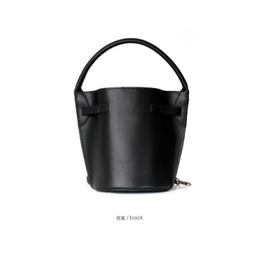 Eldora Genuine Cow Leather Bucket Bag Black 77131