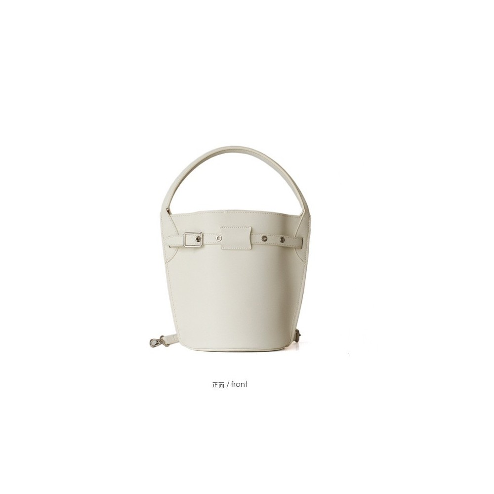 Eldora Genuine Cow Leather Bucket Bag White 77131