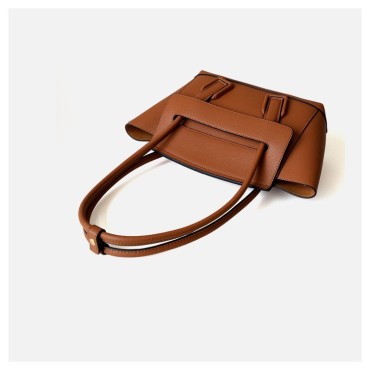 Eldora Genuine Cow Leather Top Handle Bag Brown 77137