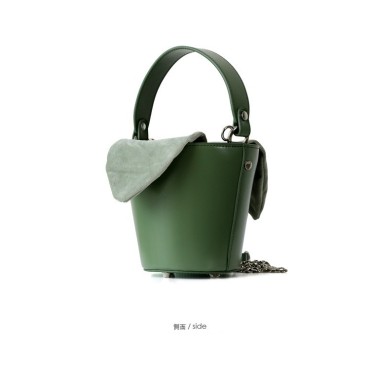 Eldora Genuine Cow Leather Bucket Bag Green 77146