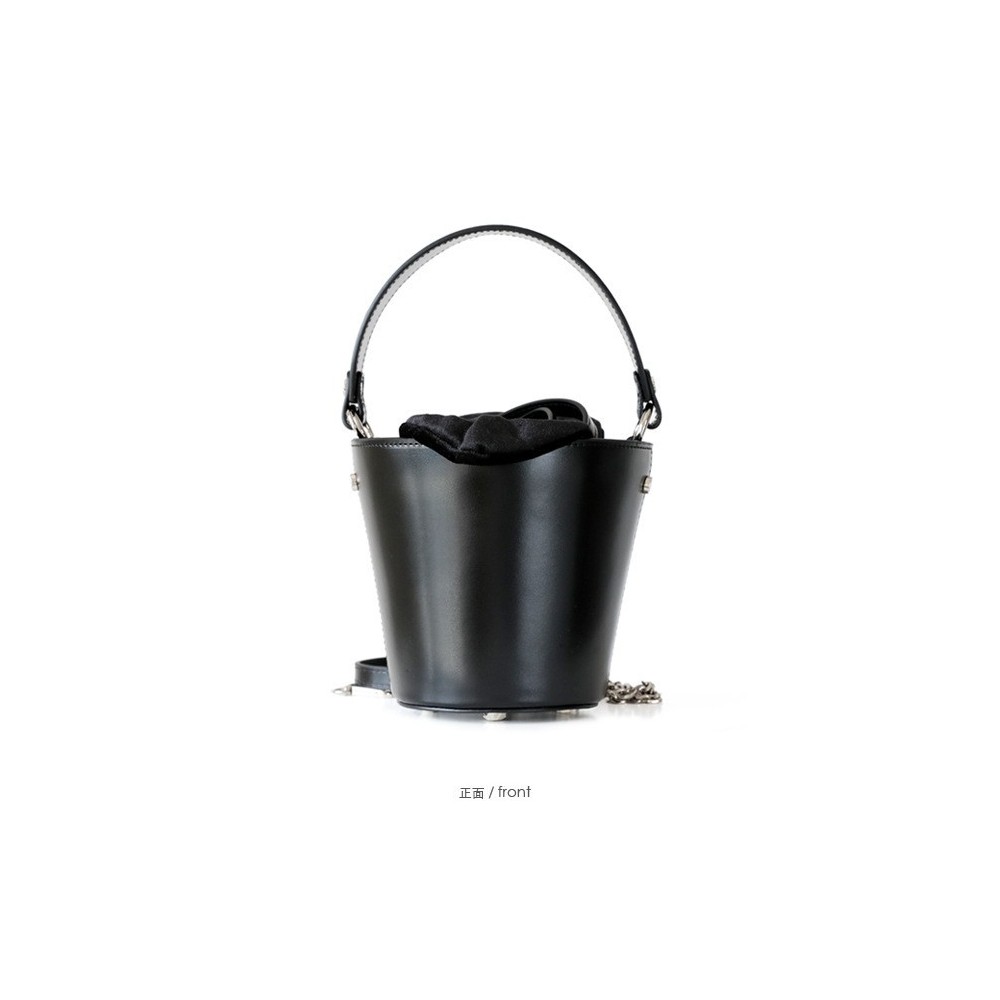 Eldora Genuine Cow Leather Bucket Bag Black 77146