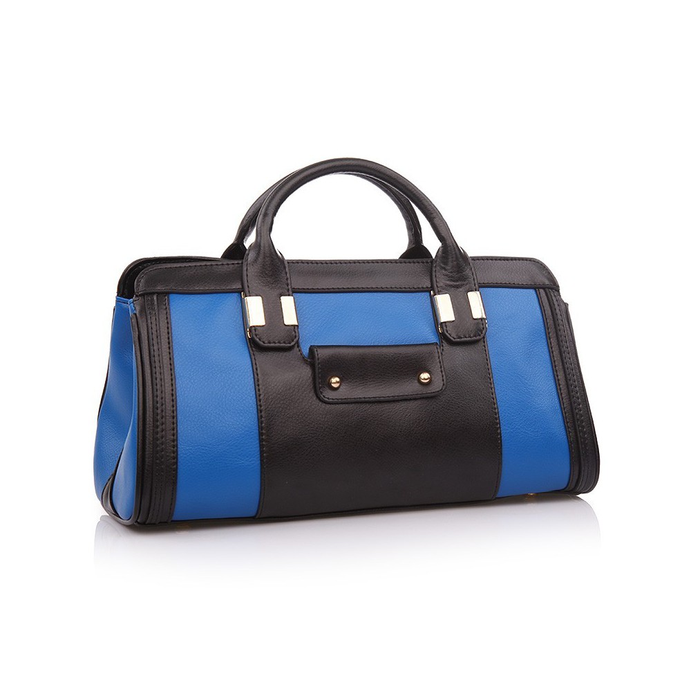 Maud Sac à Main Cartable en Vrai Cuir de Vache  Noir Bleu 75117