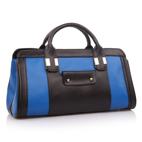 Maud Genuine Leather Satchel Bag Blue black 75117