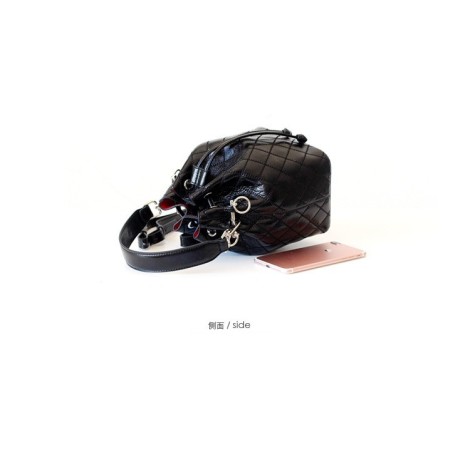Eldora Genuine Cow Leather Bucket Bag Black 77149