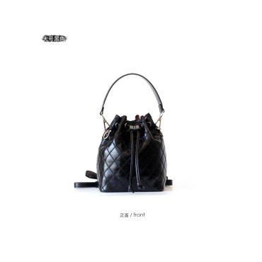 Eldora Genuine Cow Leather Bucket Bag Black 77149