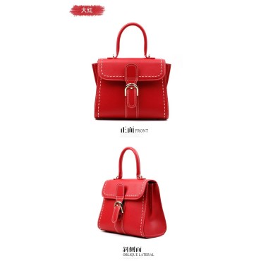 Eldora Genuine Cow Leather Top Handle Bag Red 77151 