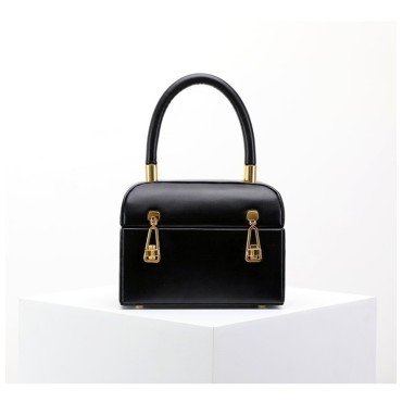 Eldora Genuine Cow Leather Top Handle Bag Black 77153
