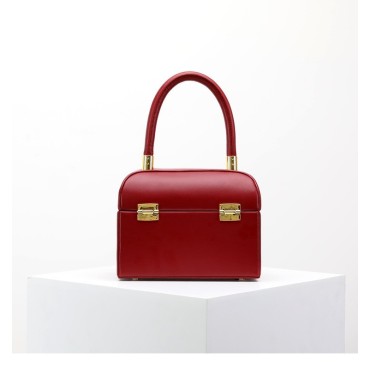 Eldora Genuine Cow Leather Top Handle Bag Red 77153