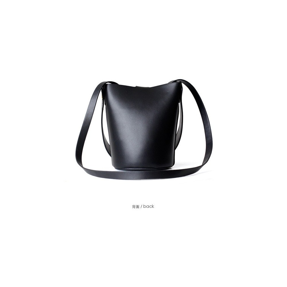 Eldora Genuine Cow Leather Bucket Bag  Black 77154
