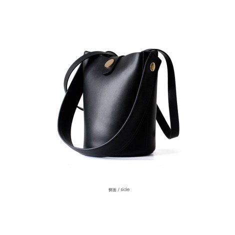 Eldora Genuine Cow Leather Bucket Bag  Black 77154