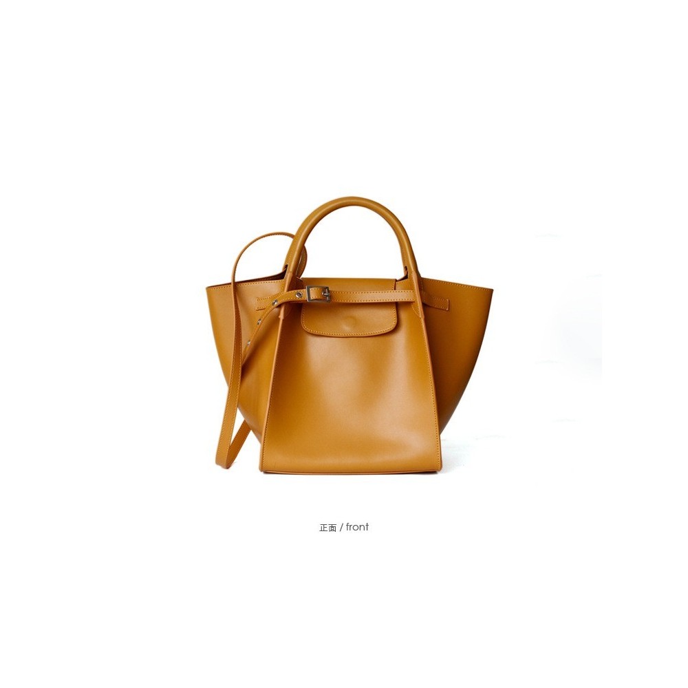 Eldora Genuine Cow Leather Top Handle Bag Yellow 77159 