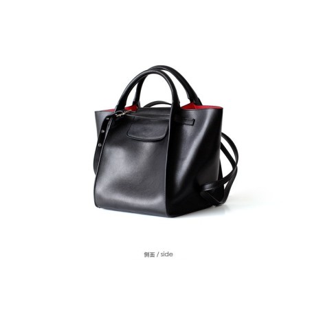 Eldora Genuine Cow Leather Top Handle Bag Black 77159 