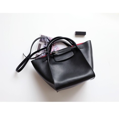 Eldora Genuine Cow Leather Top Handle Bag Black 77159 