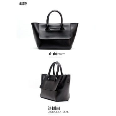 Eldora Genuine Cow Leather Top Handle Bag Black 77160 
