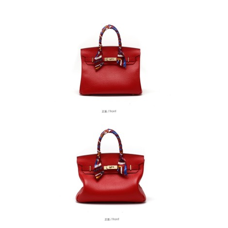 Eldora Genuine Cow Leather Top Handle Bag Red 77161