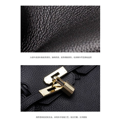 Eldora Genuine Cow Leather Top Handle Bag Black 77161