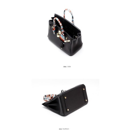 Eldora Genuine Cow Leather Top Handle Bag Black 77161