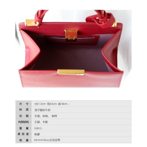 Eldora Genuine Cow Leather Top Handle Bag Red 77162