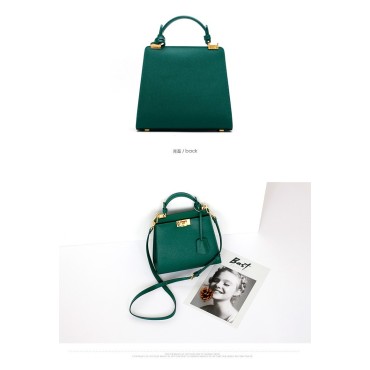 Eldora Genuine Cow Leather Top Handle Bag Green 77162