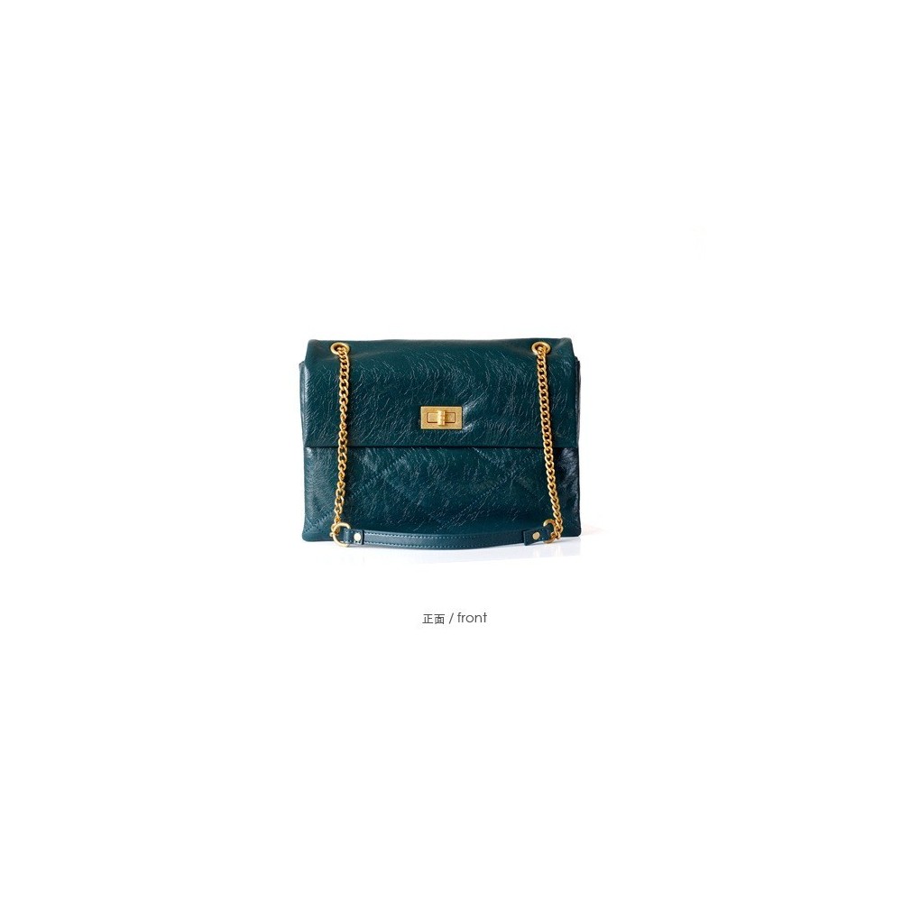 Eldora Genuine Cow Leather Shoulder Bag Green 77165