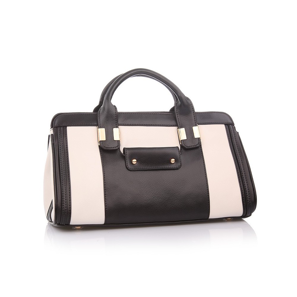 Maud Sac à Main Cartable en Vrai Cuir de Vache  Noir Blanc 75117