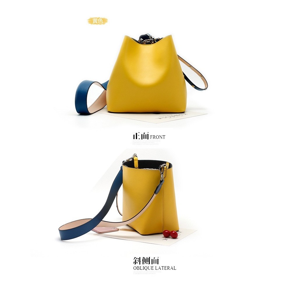 Eldora Genuine Cow Leather Bucket Bag Yellow 77168 