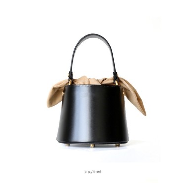Eldora Genuine Cow Leather Bucket Bag Black 77171