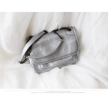 Eldora Genuine Cow Leather Shoulder Bag Silver 77174