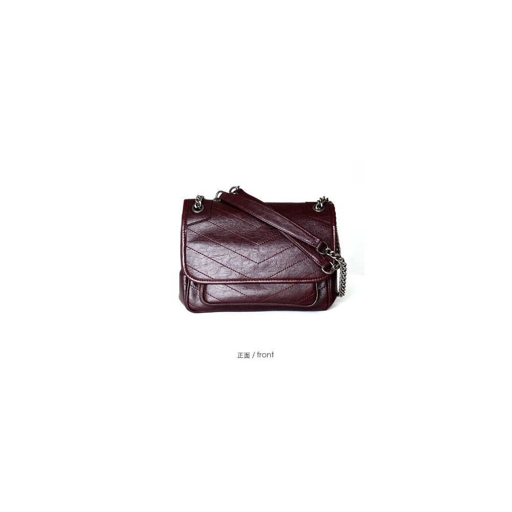 Eldora Genuine Cow Leather Shoulder Bag Dark Red 77174