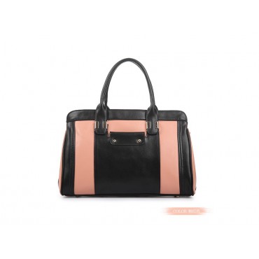 Maud Genuine Leather Satchel Bag Pink Black 75117