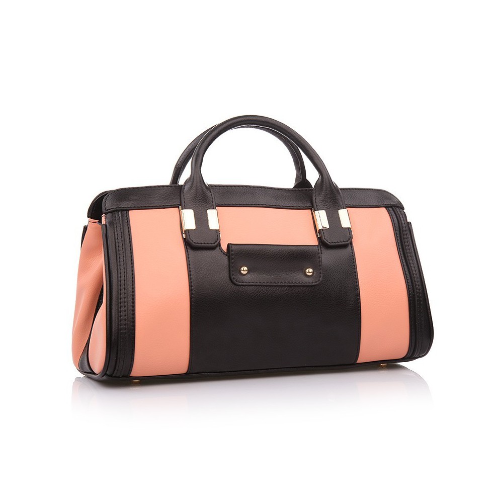 Maud Sac à Main Cartable en Vrai Cuir de Vache  Noir Rose 75117