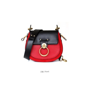 Eldora Genuine Cow Leather Shoulder Bag Red Black  77182