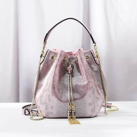 Eldora Genuine Cow Leather Bucket Bag Pink 77188