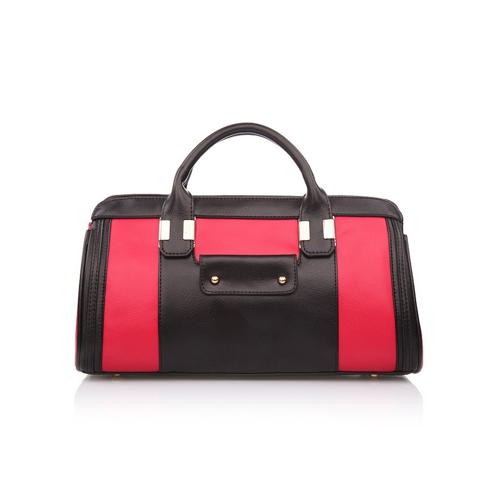 Maud Genuine Leather Satchel Bag Red black 75117
