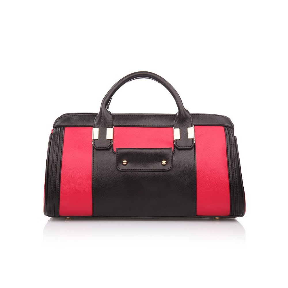 Maud Sac à Main Cartable en Vrai Cuir de Vache  Noir Rouge 75117