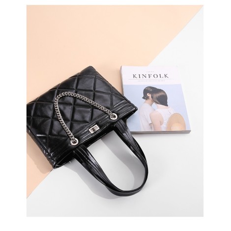 Eldora Genuine Cow Leather Top Handle Bag Black 77196