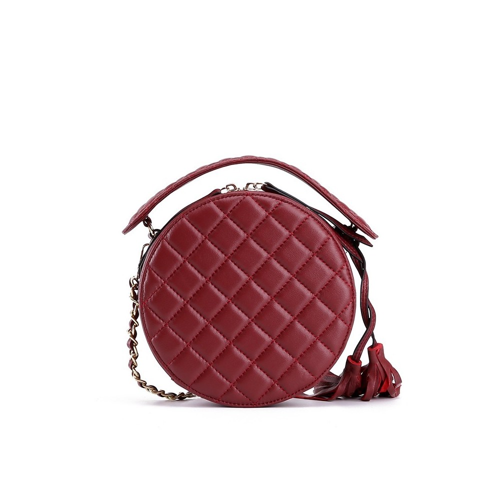 Eldora Genuine Lambskin Leather Shoulder Bag DarK Red 77198